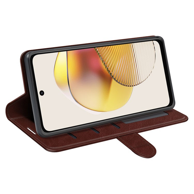 Anti-drop Leather Phone Case For Motorola Moto G73 5G , Crazy Horse Texture Flip Stand Wallet Mobile Phone Cover - Brown