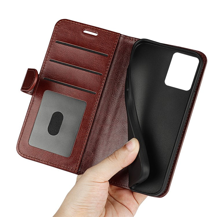 Anti-drop Leather Phone Case For Motorola Moto G73 5G , Crazy Horse Texture Flip Stand Wallet Mobile Phone Cover - Brown