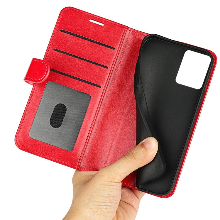 Anti-drop Leather Phone Case For Motorola Moto G73 5G , Crazy Horse Texture Flip Stand Wallet Mobile Phone Cover - Red