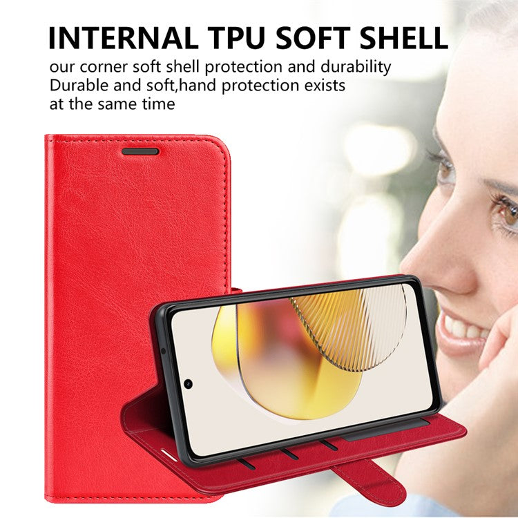 Anti-drop Leather Phone Case For Motorola Moto G73 5G , Crazy Horse Texture Flip Stand Wallet Mobile Phone Cover - Red