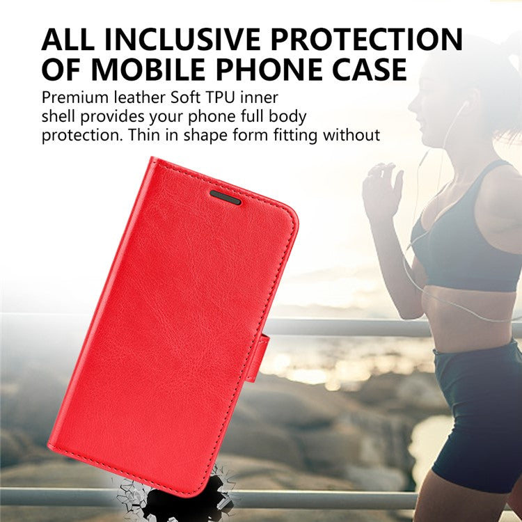 Anti-drop Leather Phone Case For Motorola Moto G73 5G , Crazy Horse Texture Flip Stand Wallet Mobile Phone Cover - Red