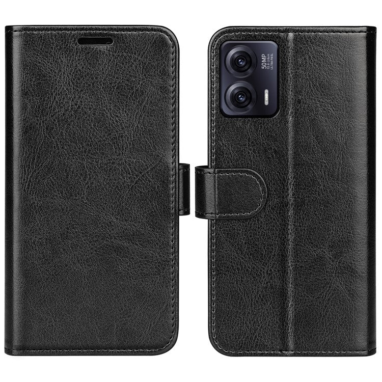 Anti-drop Leather Phone Case For Motorola Moto G73 5G , Crazy Horse Texture Flip Stand Wallet Mobile Phone Cover - Black