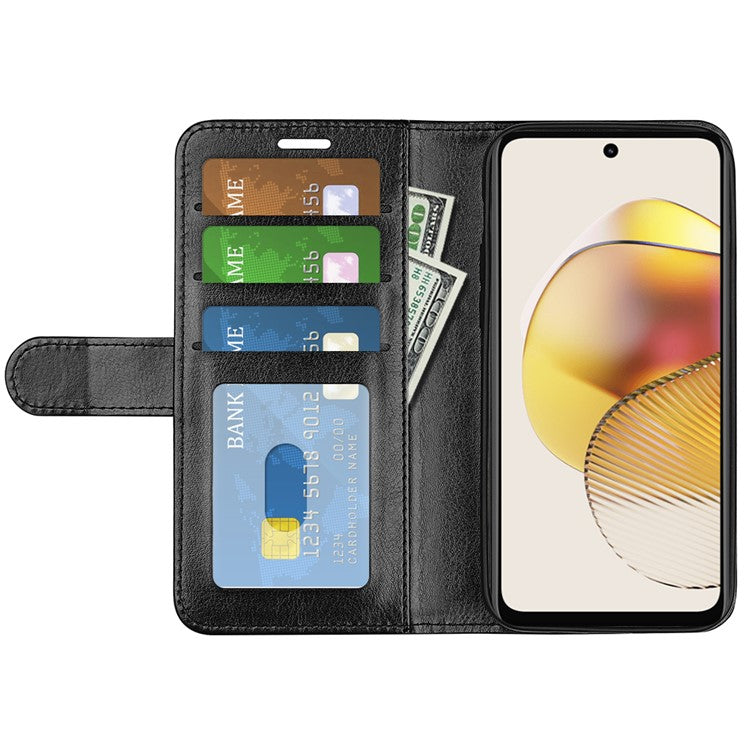 Anti-drop Leather Phone Case For Motorola Moto G73 5G , Crazy Horse Texture Flip Stand Wallet Mobile Phone Cover - Black