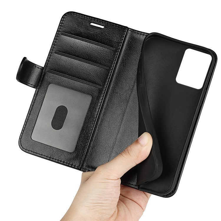 Anti-drop Leather Phone Case For Motorola Moto G73 5G , Crazy Horse Texture Flip Stand Wallet Mobile Phone Cover - Black