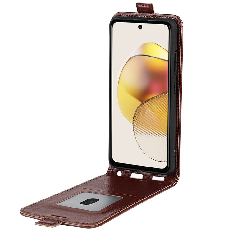 Anti-drop Phone Cover For Motorola Moto G73 5G Vertical Flip Leather Crazy Horse Texture Phone Case Card Holder - Brown