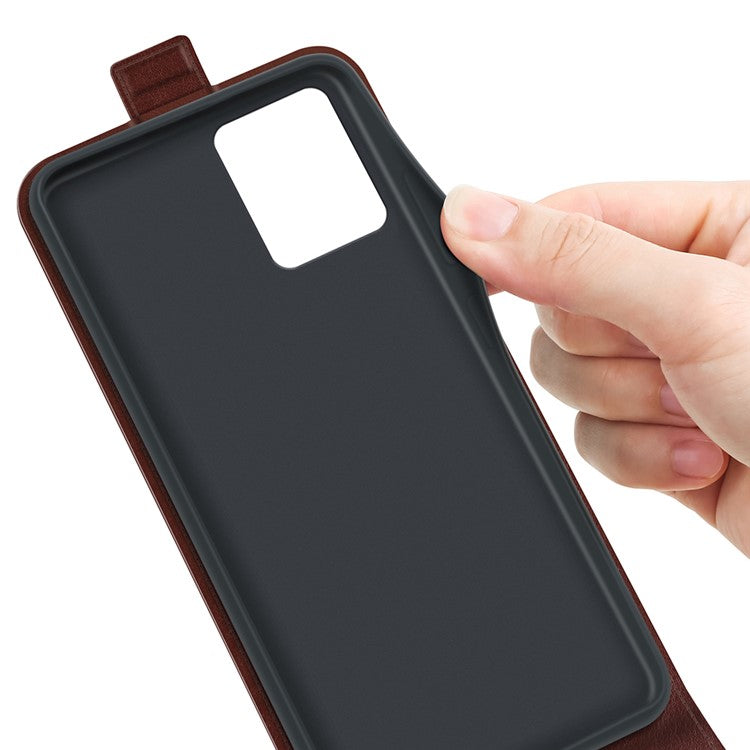 Anti-drop Phone Cover For Motorola Moto G73 5G Vertical Flip Leather Crazy Horse Texture Phone Case Card Holder - Brown