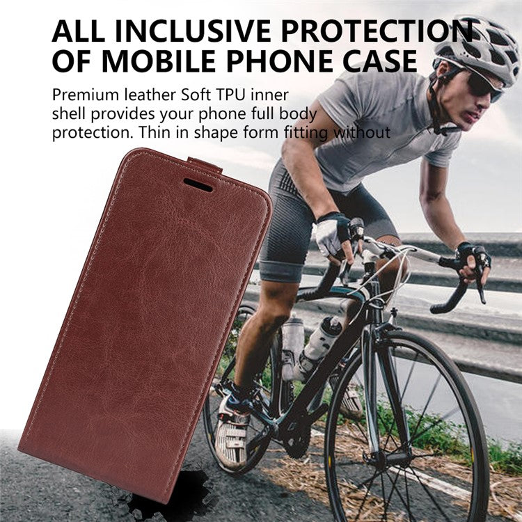 Anti-drop Phone Cover For Motorola Moto G73 5G Vertical Flip Leather Crazy Horse Texture Phone Case Card Holder - Brown