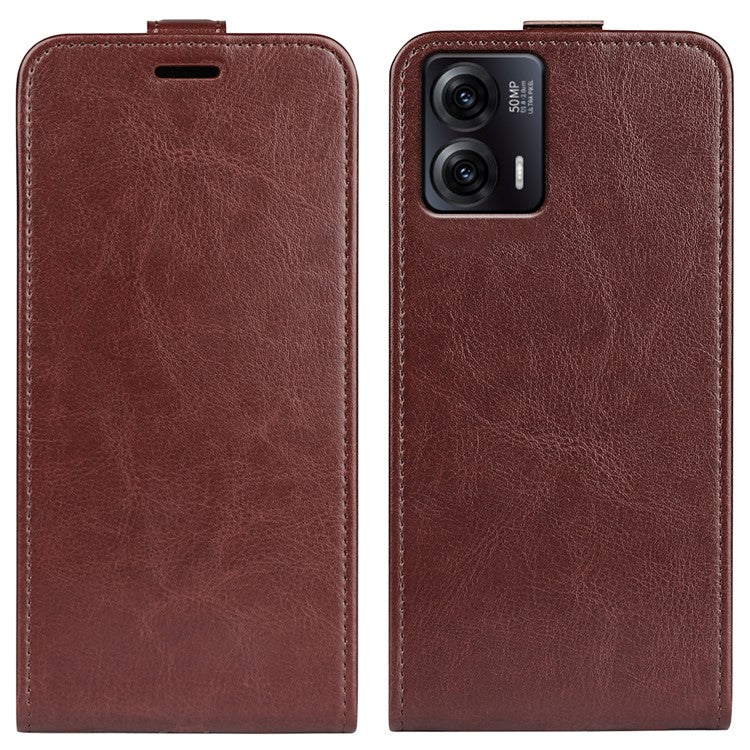 Anti-drop Phone Cover For Motorola Moto G73 5G Vertical Flip Leather Crazy Horse Texture Phone Case Card Holder - Brown