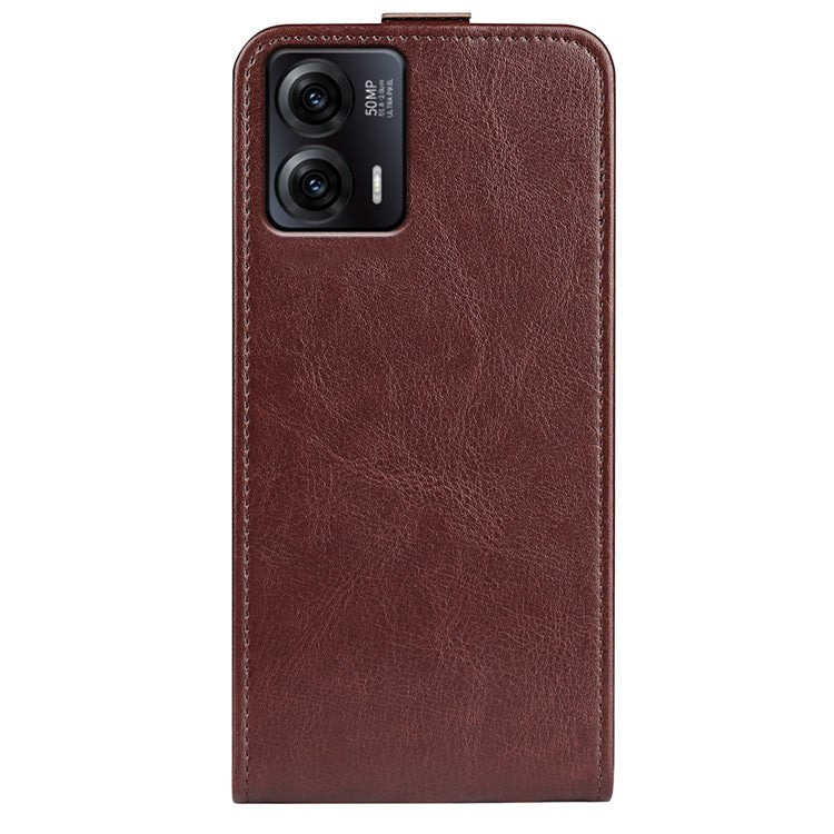 Anti-drop Phone Cover For Motorola Moto G73 5G Vertical Flip Leather Crazy Horse Texture Phone Case Card Holder - Brown
