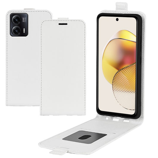Anti-drop Phone Cover For Motorola Moto G73 5G Vertical Flip Leather Crazy Horse Texture Phone Case Card Holder - White