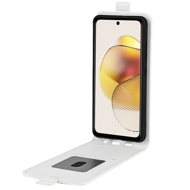 Anti-drop Phone Cover For Motorola Moto G73 5G Vertical Flip Leather Crazy Horse Texture Phone Case Card Holder - White