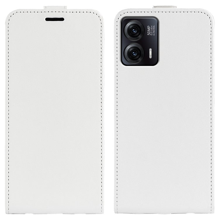 Anti-drop Phone Cover For Motorola Moto G73 5G Vertical Flip Leather Crazy Horse Texture Phone Case Card Holder - White