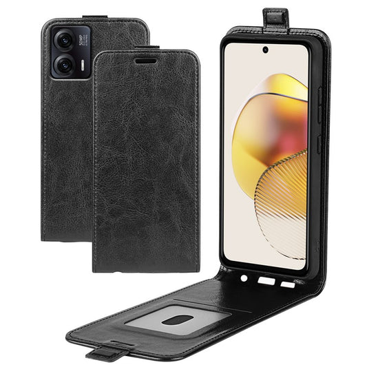 Anti-drop Phone Cover For Motorola Moto G73 5G Vertical Flip Leather Crazy Horse Texture Phone Case Card Holder - Black