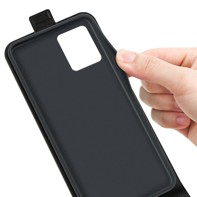 Anti-drop Phone Cover For Motorola Moto G73 5G Vertical Flip Leather Crazy Horse Texture Phone Case Card Holder - Black