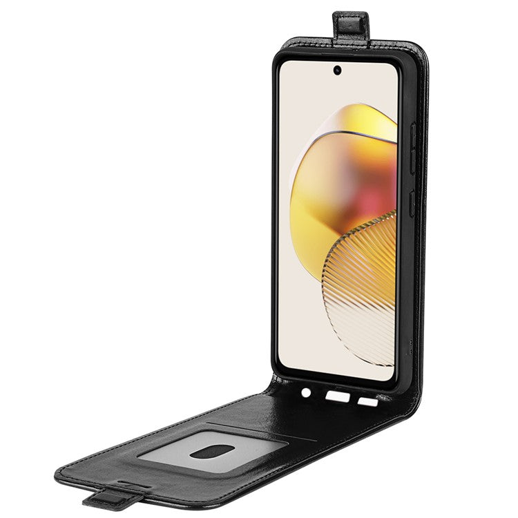 Anti-drop Phone Cover For Motorola Moto G73 5G Vertical Flip Leather Crazy Horse Texture Phone Case Card Holder - Black