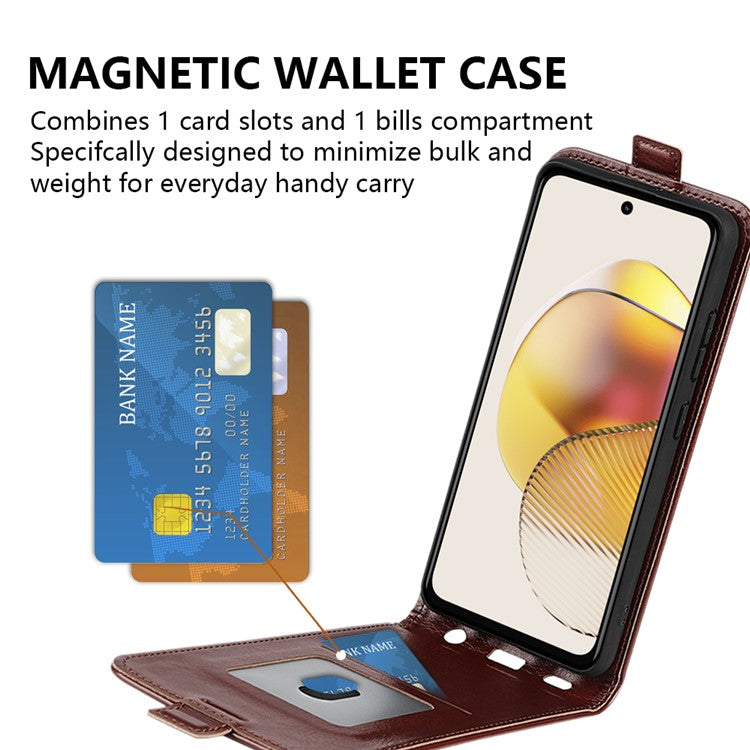 Anti-drop Phone Cover For Motorola Moto G73 5G Vertical Flip Leather Crazy Horse Texture Phone Case Card Holder - Black
