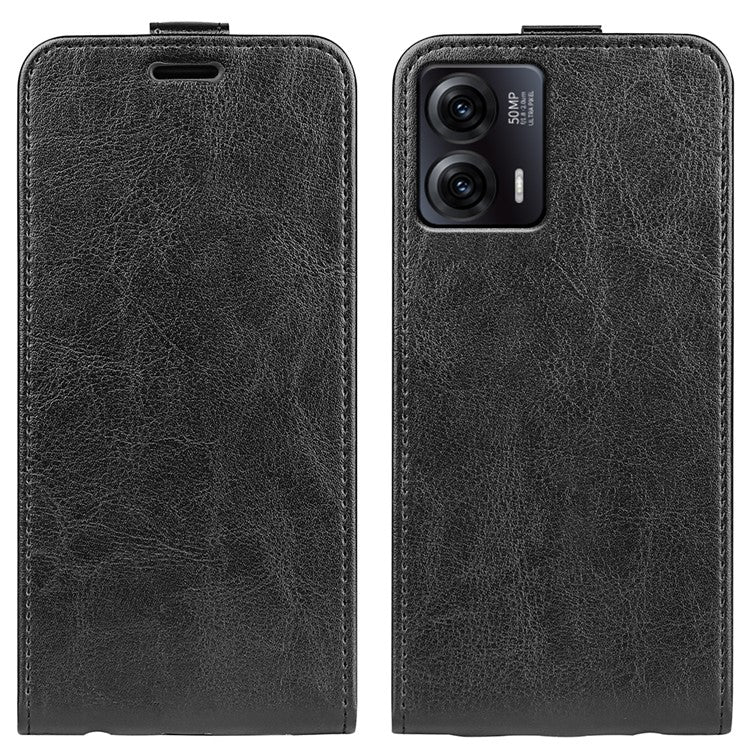 Anti-drop Phone Cover For Motorola Moto G73 5G Vertical Flip Leather Crazy Horse Texture Phone Case Card Holder - Black