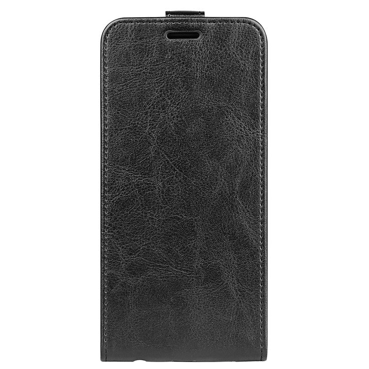 Anti-drop Phone Cover For Motorola Moto G73 5G Vertical Flip Leather Crazy Horse Texture Phone Case Card Holder - Black