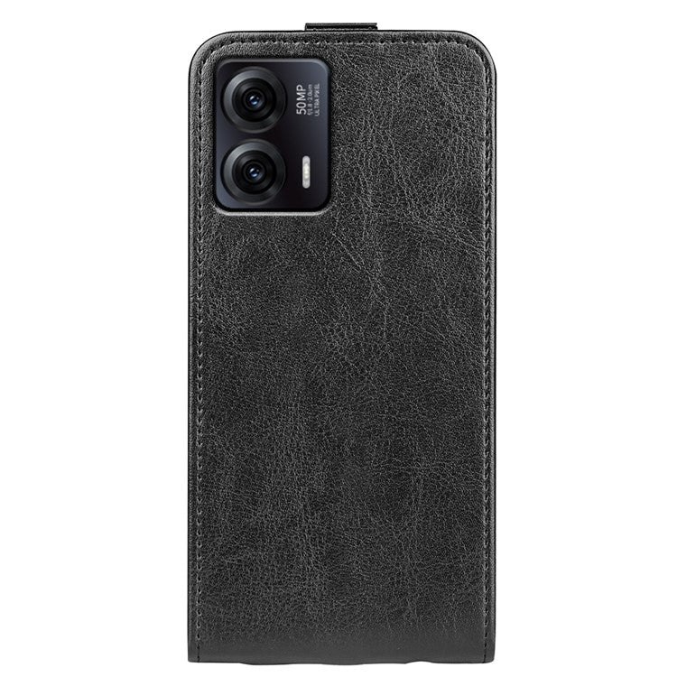 Anti-drop Phone Cover For Motorola Moto G73 5G Vertical Flip Leather Crazy Horse Texture Phone Case Card Holder - Black