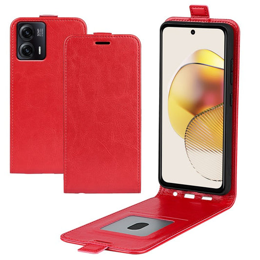 Anti-drop Phone Cover For Motorola Moto G73 5G Vertical Flip Leather Crazy Horse Texture Phone Case Card Holder - Red