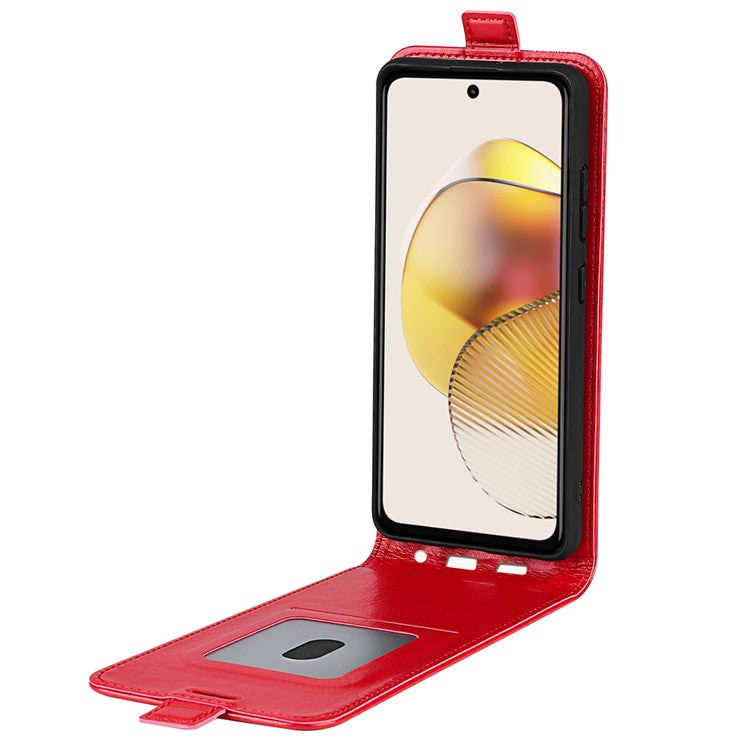 Anti-drop Phone Cover For Motorola Moto G73 5G Vertical Flip Leather Crazy Horse Texture Phone Case Card Holder - Red