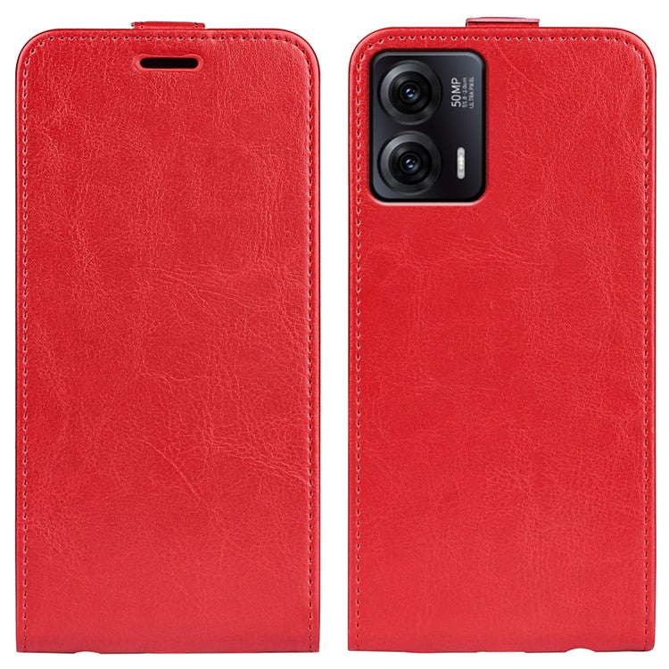 Anti-drop Phone Cover For Motorola Moto G73 5G Vertical Flip Leather Crazy Horse Texture Phone Case Card Holder - Red