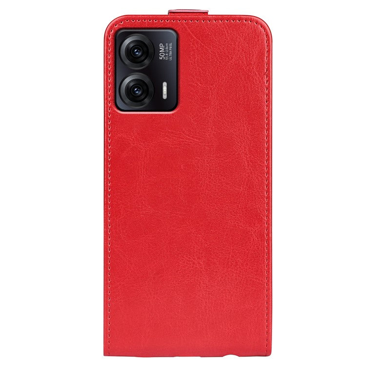Anti-drop Phone Cover For Motorola Moto G73 5G Vertical Flip Leather Crazy Horse Texture Phone Case Card Holder - Red