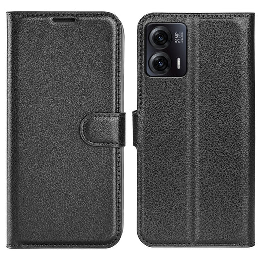 Shockproof Phone Case For Motorola Moto G73 5G , Litchi Texture PU Leather Cell Phone Cover Stand Wallet - Black