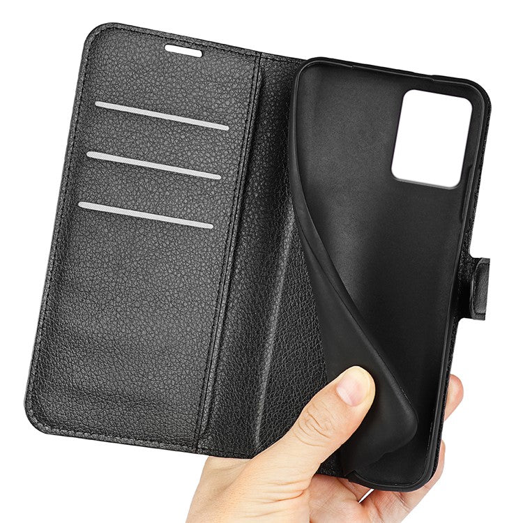 Shockproof Phone Case For Motorola Moto G73 5G , Litchi Texture PU Leather Cell Phone Cover Stand Wallet - Black