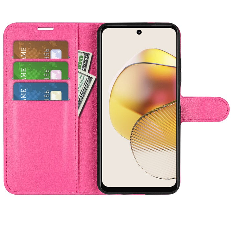 Shockproof Phone Case For Motorola Moto G73 5G , Litchi Texture PU Leather Cell Phone Cover Stand Wallet - Rose