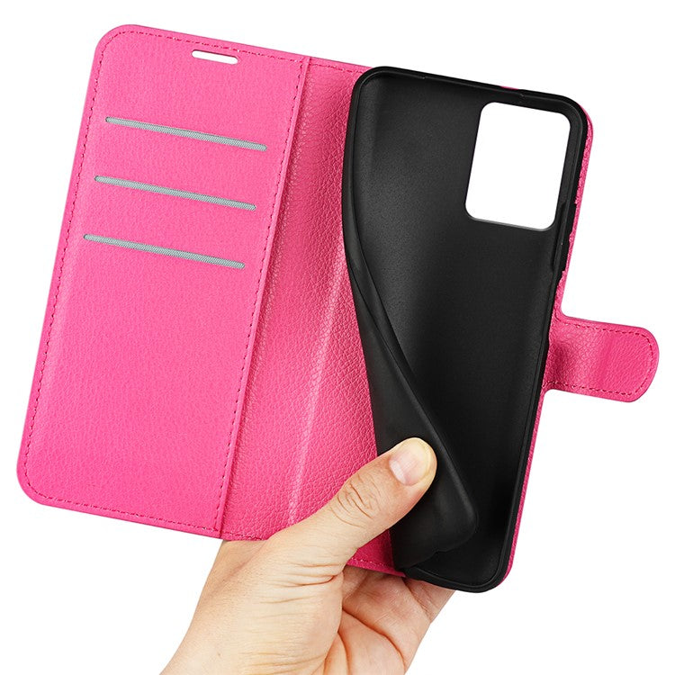 Shockproof Phone Case For Motorola Moto G73 5G , Litchi Texture PU Leather Cell Phone Cover Stand Wallet - Rose