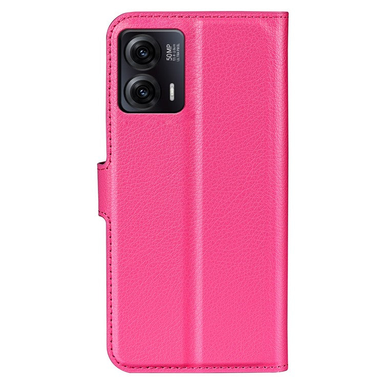 Shockproof Phone Case For Motorola Moto G73 5G , Litchi Texture PU Leather Cell Phone Cover Stand Wallet - Rose
