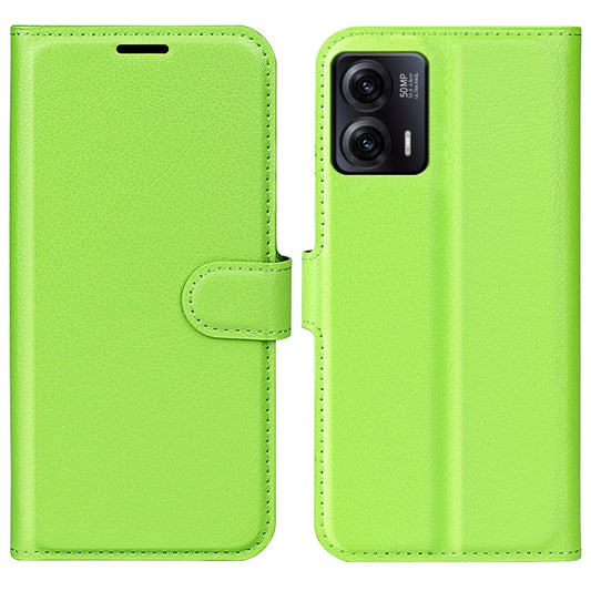 Shockproof Phone Case For Motorola Moto G73 5G , Litchi Texture PU Leather Cell Phone Cover Stand Wallet - Green