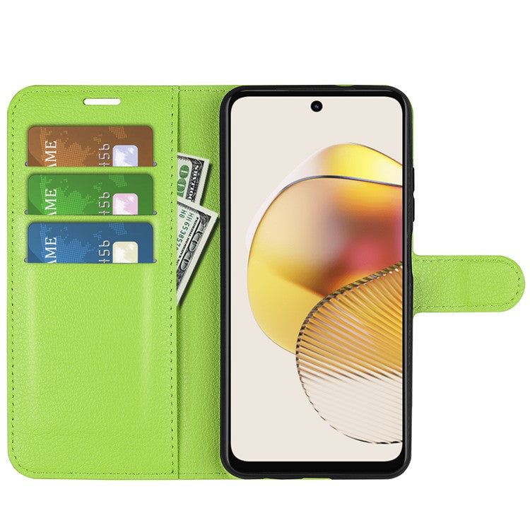 Shockproof Phone Case For Motorola Moto G73 5G , Litchi Texture PU Leather Cell Phone Cover Stand Wallet - Green