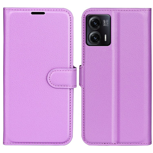 Shockproof Phone Case For Motorola Moto G73 5G , Litchi Texture PU Leather Cell Phone Cover Stand Wallet - Purple