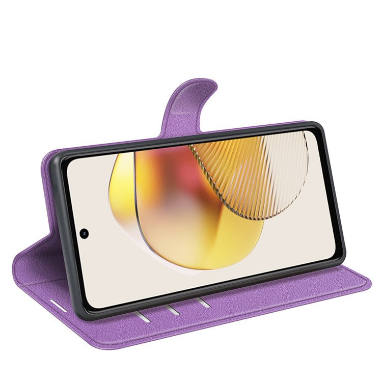 Shockproof Phone Case For Motorola Moto G73 5G , Litchi Texture PU Leather Cell Phone Cover Stand Wallet - Purple