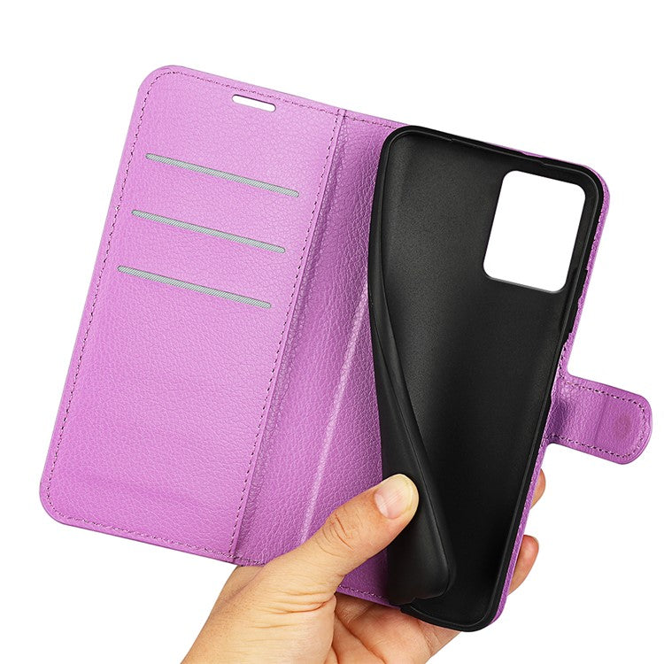 Shockproof Phone Case For Motorola Moto G73 5G , Litchi Texture PU Leather Cell Phone Cover Stand Wallet - Purple