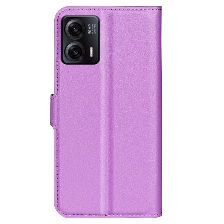 Shockproof Phone Case For Motorola Moto G73 5G , Litchi Texture PU Leather Cell Phone Cover Stand Wallet - Purple