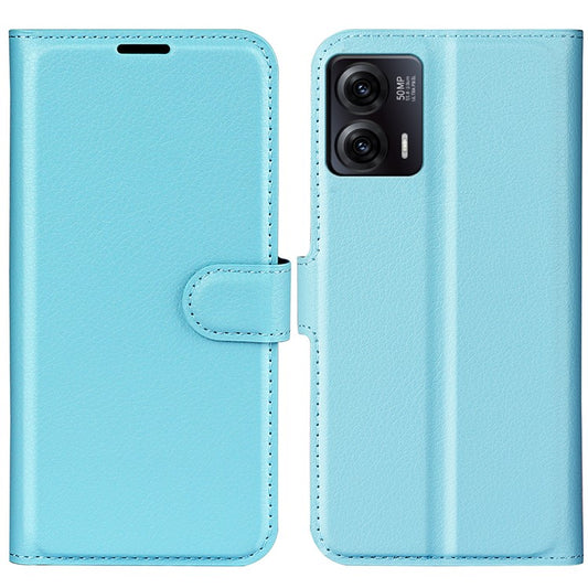 Shockproof Phone Case For Motorola Moto G73 5G , Litchi Texture PU Leather Cell Phone Cover Stand Wallet - Blue