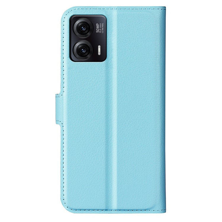 Shockproof Phone Case For Motorola Moto G73 5G , Litchi Texture PU Leather Cell Phone Cover Stand Wallet - Blue