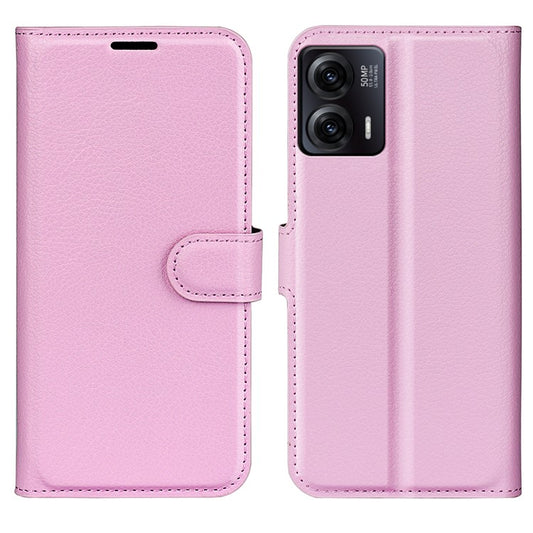 Shockproof Phone Case For Motorola Moto G73 5G , Litchi Texture PU Leather Cell Phone Cover Stand Wallet - Pink