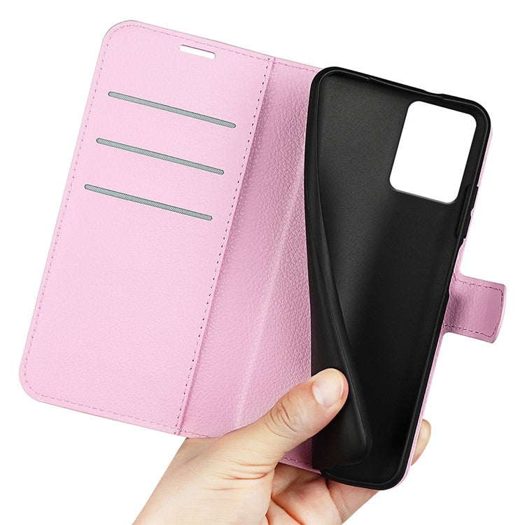 Shockproof Phone Case For Motorola Moto G73 5G , Litchi Texture PU Leather Cell Phone Cover Stand Wallet - Pink