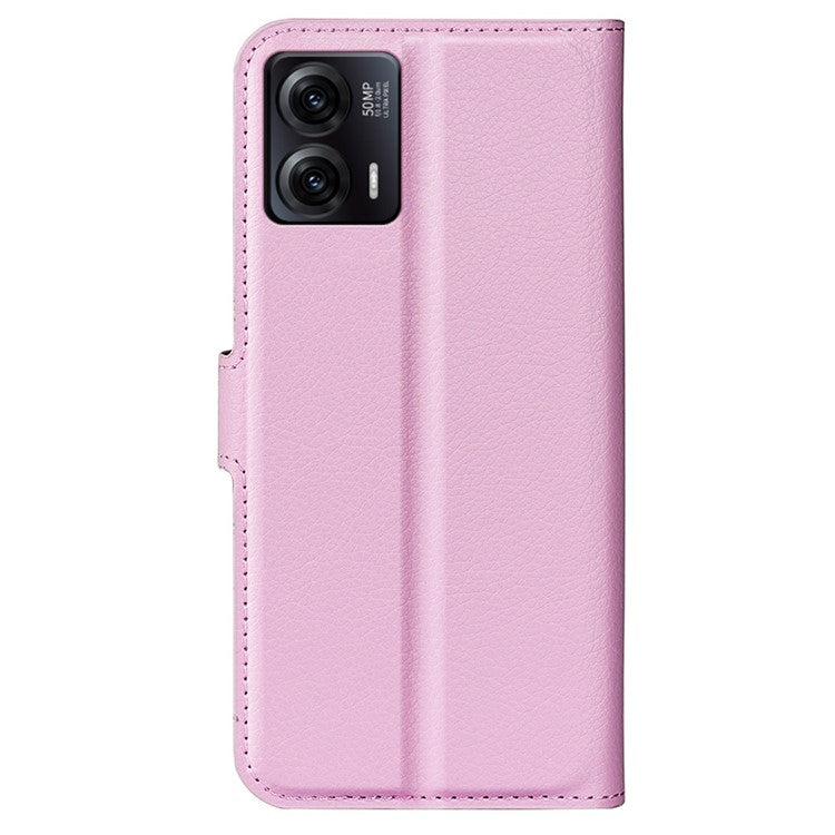 Shockproof Phone Case For Motorola Moto G73 5G , Litchi Texture PU Leather Cell Phone Cover Stand Wallet - Pink