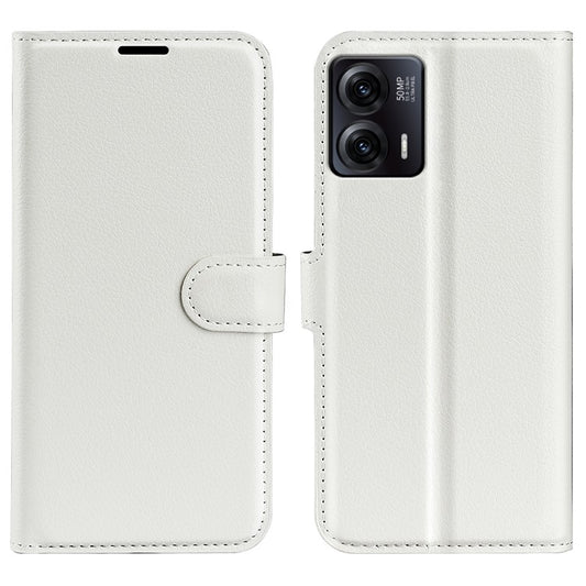 Shockproof Phone Case For Motorola Moto G73 5G , Litchi Texture PU Leather Cell Phone Cover Stand Wallet - White