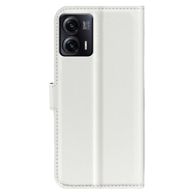 Shockproof Phone Case For Motorola Moto G73 5G , Litchi Texture PU Leather Cell Phone Cover Stand Wallet - White