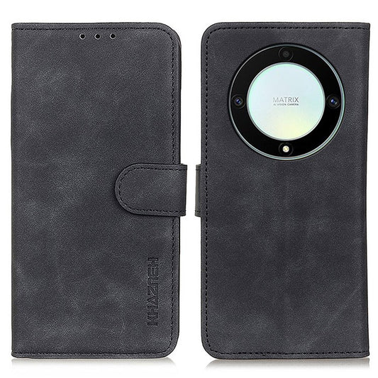 KHAZNEH Leather Phone Case For Honor X9a 5G / Magic5 Lite 5G / X40 5G , Retro Texture Flip Wallet Cover Stand - Black