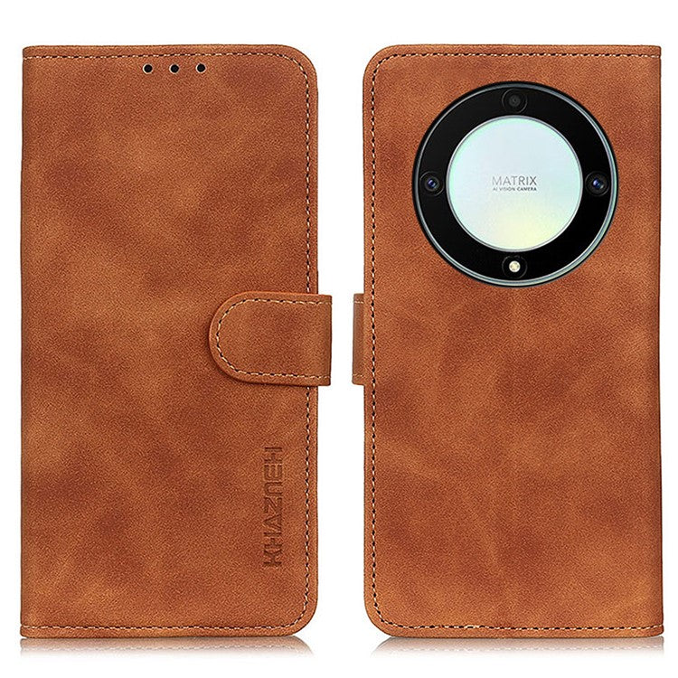 KHAZNEH Leather Phone Case For Honor X9a 5G / Magic5 Lite 5G / X40 5G , Retro Texture Flip Wallet Cover Stand - Brown