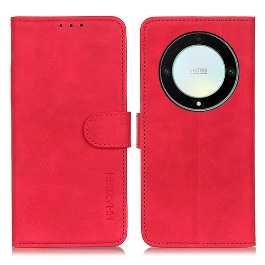 KHAZNEH Leather Phone Case For Honor X9a 5G / Magic5 Lite 5G / X40 5G , Retro Texture Flip Wallet Cover Stand - Red