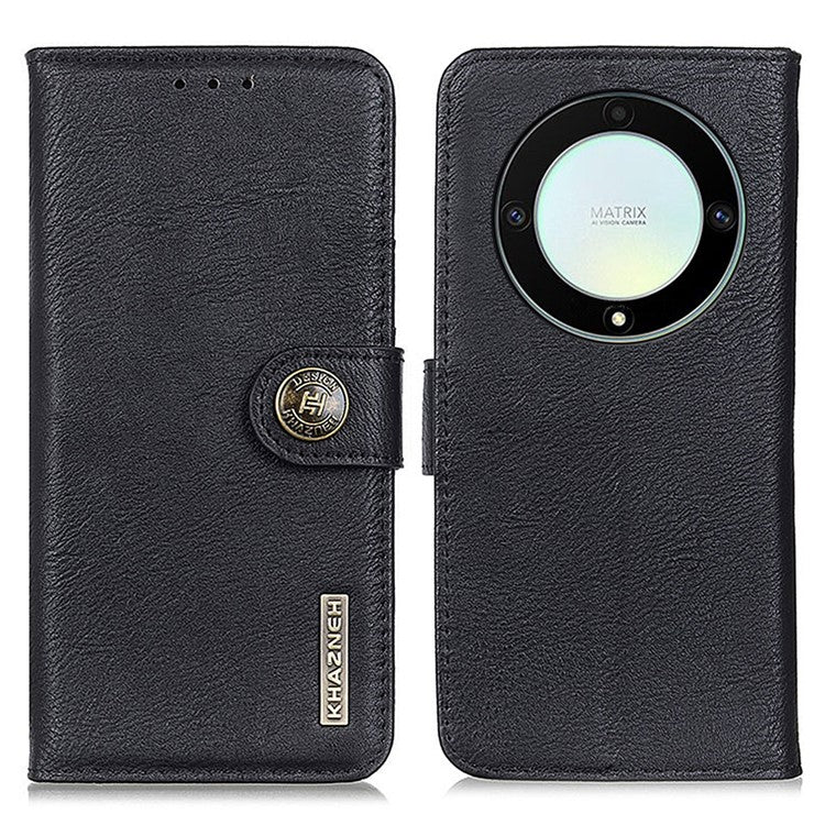 KHAZNEH For Honor X9a 5G / Magic5 Lite 5G / X40 5G Anti-drop Phone Case Cowhide Texture Leather Cover Wallet Stand - Black