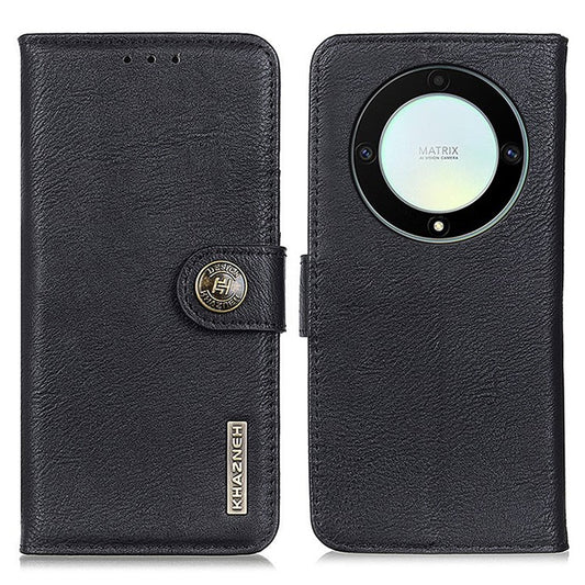 KHAZNEH For Honor X9a 5G / Magic5 Lite 5G / X40 5G Anti-drop Phone Case Cowhide Texture Leather Cover Wallet Stand - Black